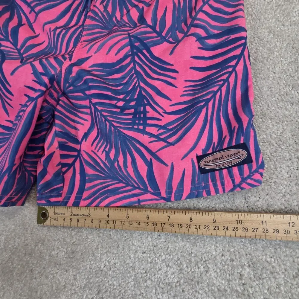 Vineyard Vines Mens Swim Trunks XL Pink Blue Tropical Mesh Lined 6 Inch Inseam